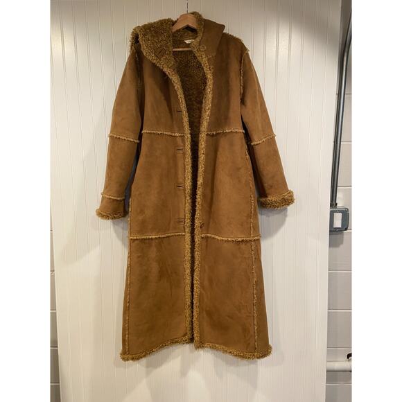 St Johns Bay Pennylane Coat Womens M Brown Washable Faux Suede Sherpa Hooded - Picture 2 of 8